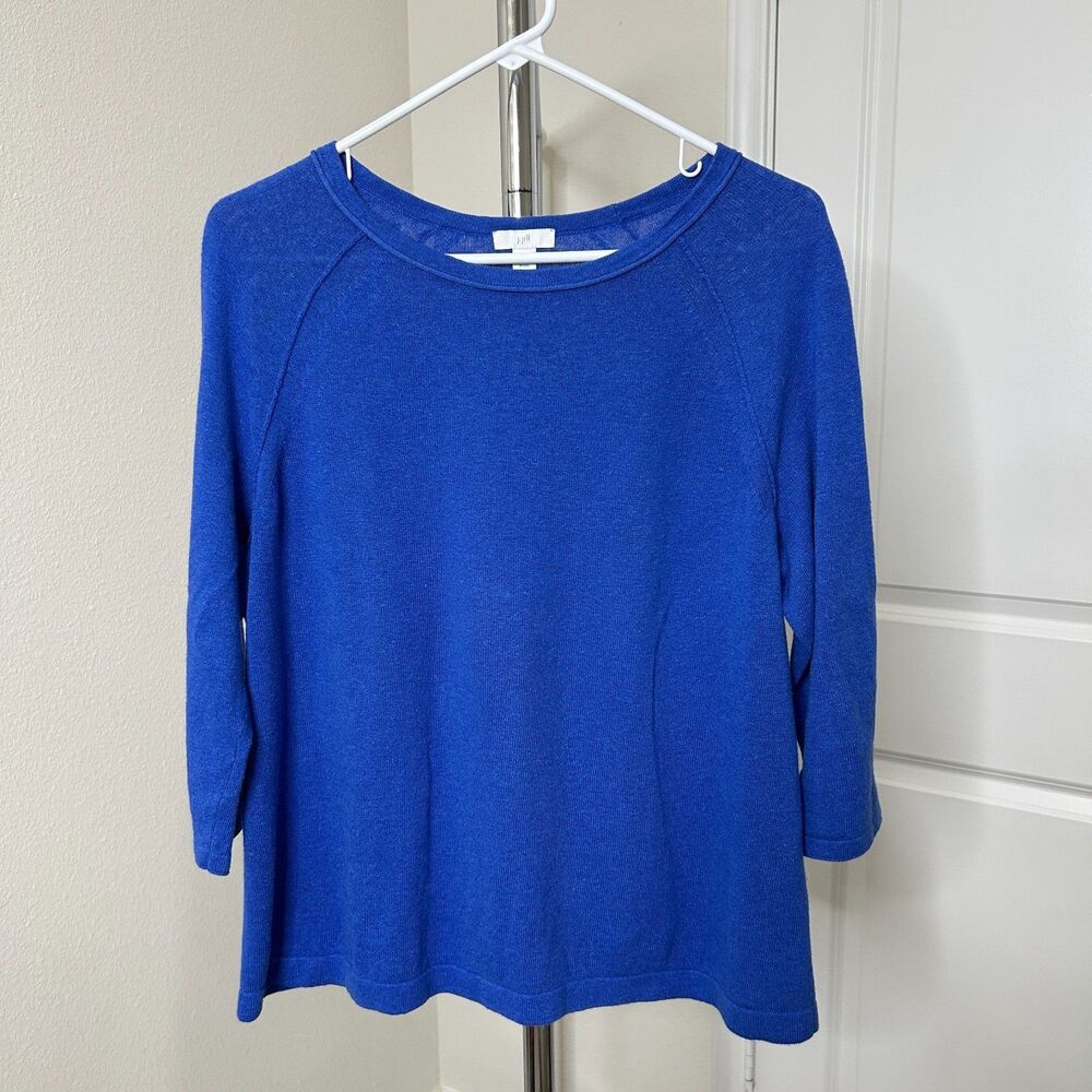 J. Jill Womens Sweater MP Blue Linen Blend 3/4 Sleeve Knit Coastal Grandmother